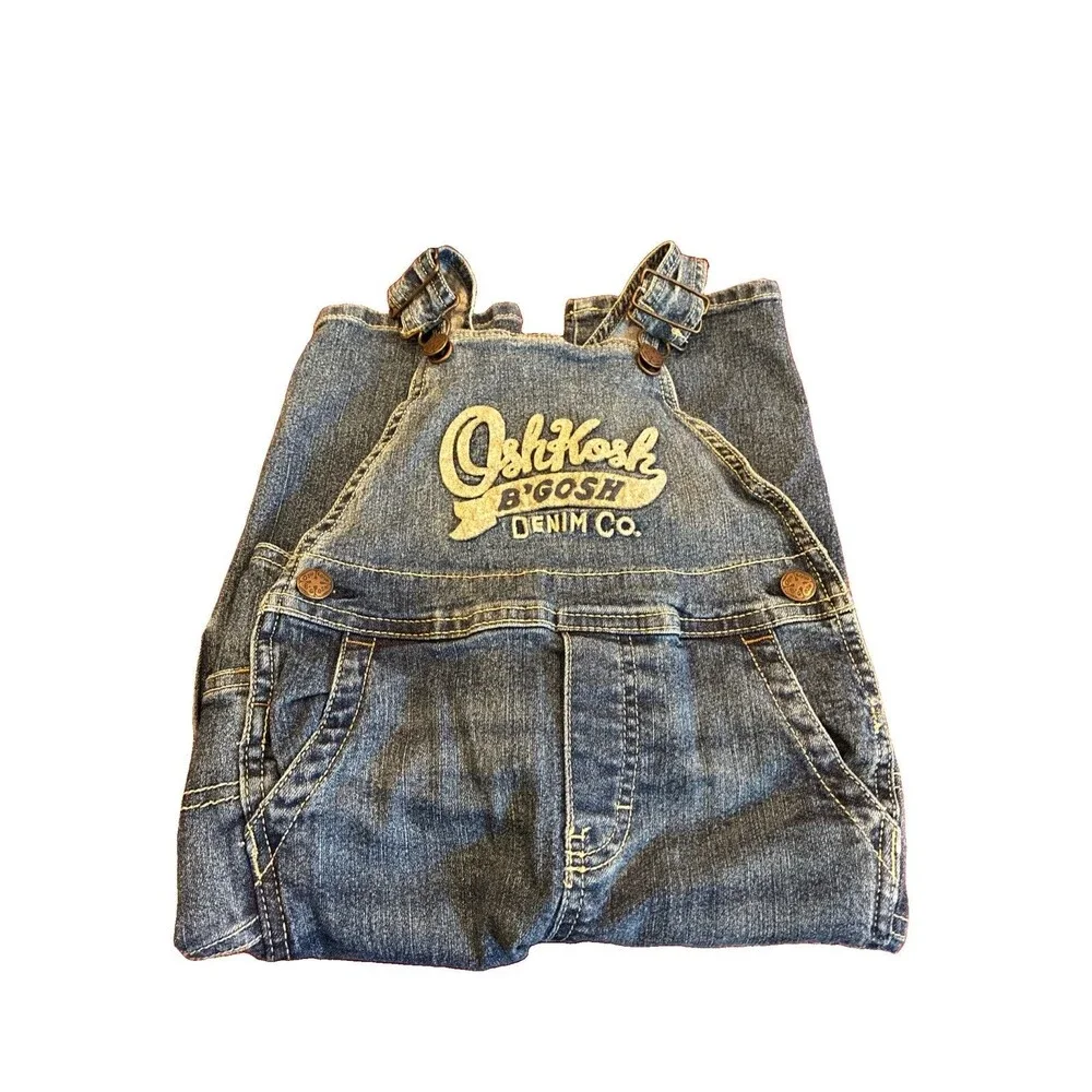 OshKosh Bgosh Toddler Overalls 3T Blue Denim Vestbak Embroidered Patch Logo Bib